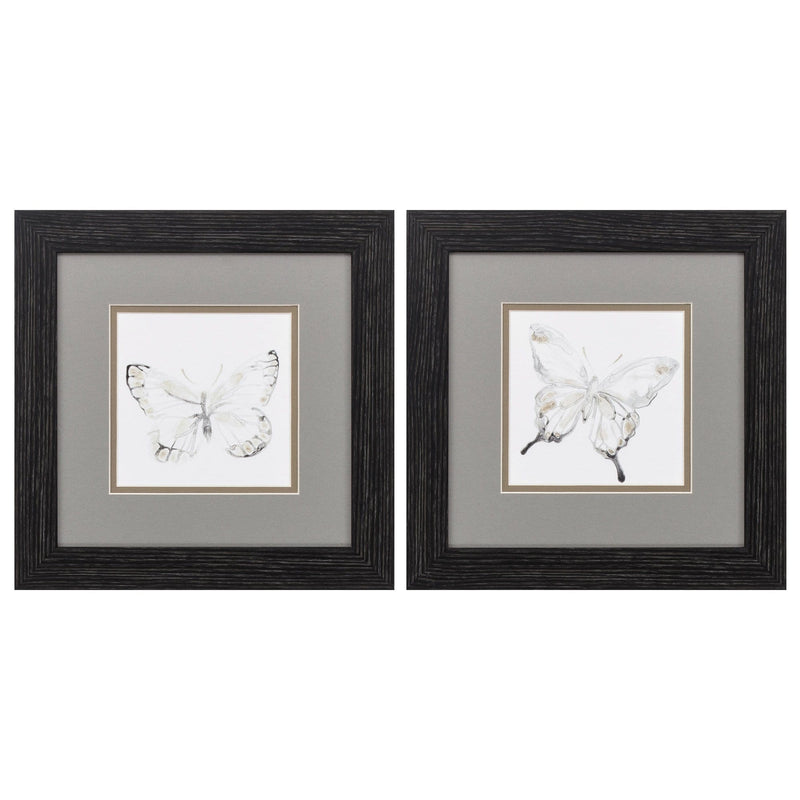 Black Picture Frames - 12" X 12" Distressed Black Frame Butterfly Impression (Set of 2)