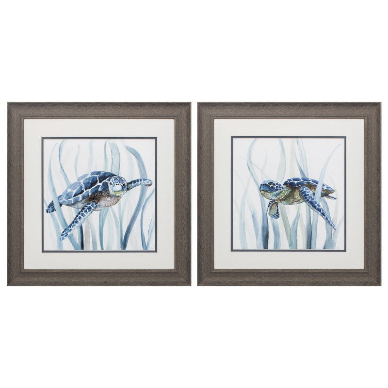 Square Picture Frames - 19" X 19" Distressed Wood Toned Frame Turtle In Grass (Set of 2)