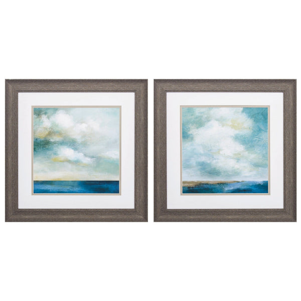 Square Picture Frames - 19" X 19" Distressed Wood Toned Frame Cloudscape (Set of 2)
