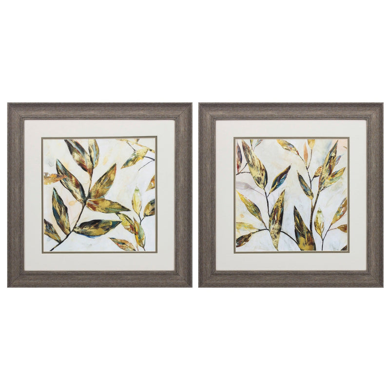 Square Picture Frames - 19" X 19" Distressed Wood Toned Frame Gilded Leaves (Set of 2)