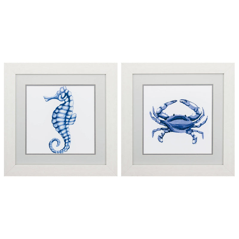 White Collage Picture Frames - 19" X 19" White Frame Sea Horse Crab (Set of 2)