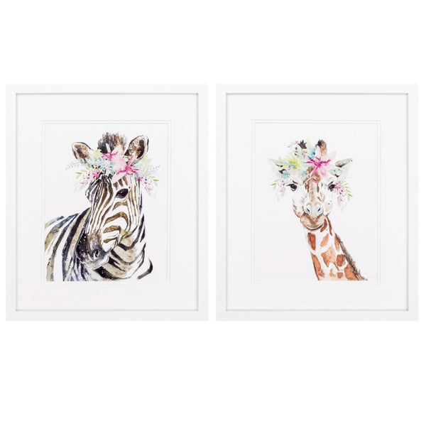 White Collage Picture Frames - 17" X 20" Matte White Frame Zebra Giraffe (Set of 2)