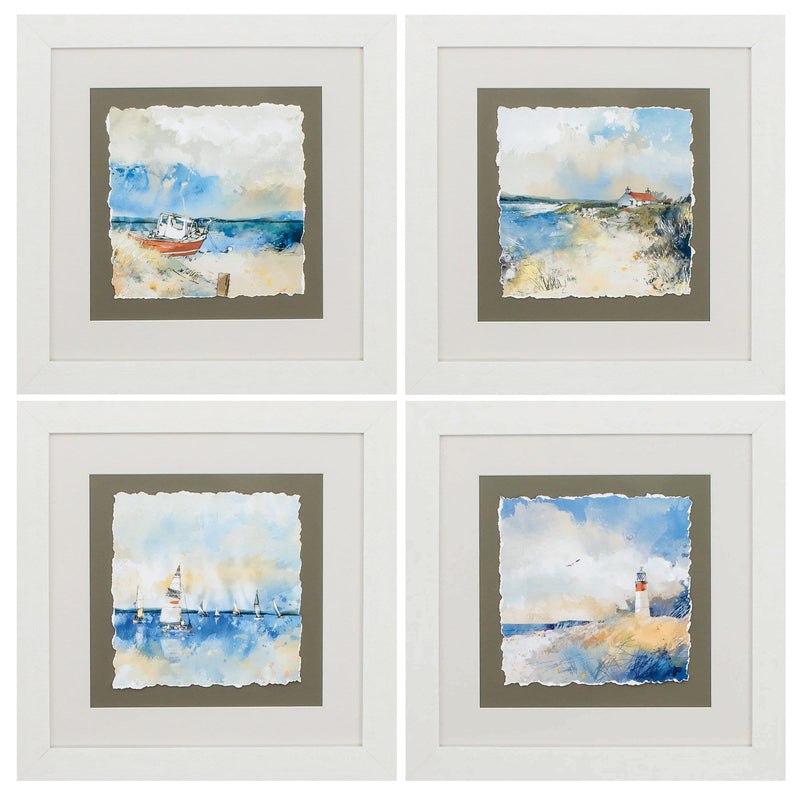 Picture Frame Set - 21" X 21" White Frame Boat House Sail Ligh (Set of 4)