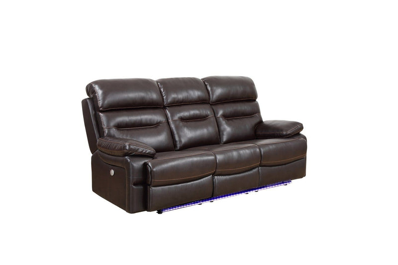 Modern Leather Sofa - 89" X 40" X 41" Brown Power Reclining Sofa