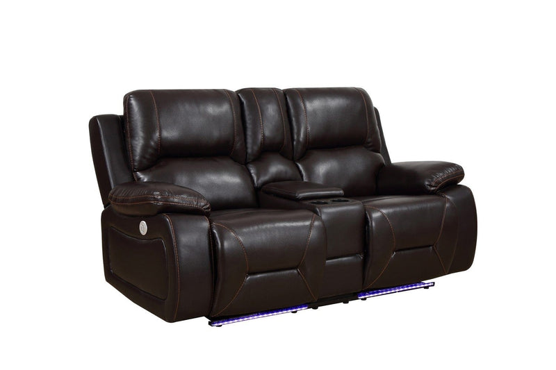 Leather Loveseat - 77" X 40" X 40" Brown Power Reclining Console Loveseat