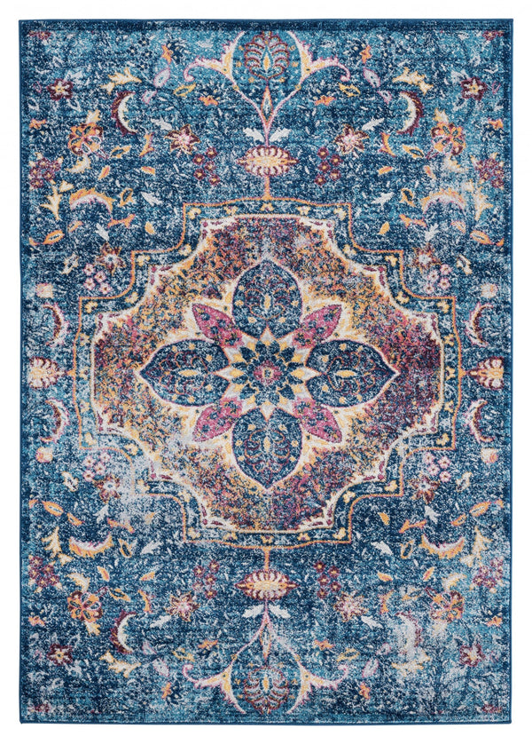 Orange Rug - 94" x 94" x 0.35" Midnight Blue Olefin/Frieze Round Rug