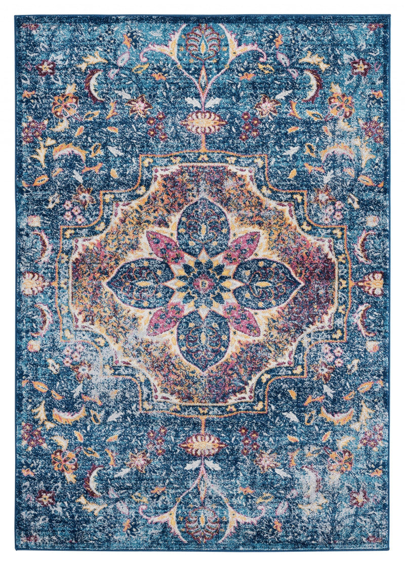 Orange Rug - 94" x 94" x 0.35" Midnight Blue Olefin/Frieze Round Rug