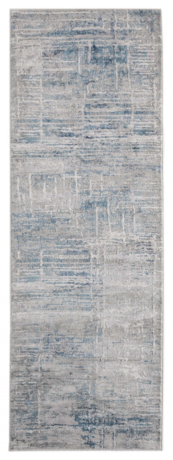 Long Runner Rugs - 31" x 86" x 0.39" Blue Viscose/Polyester Runner Rug