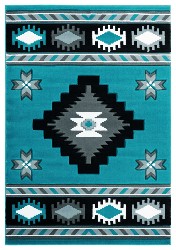 New Carpet - 63" x 90" x 0.53" Turquoise Olefin/Polypropylene Area Rug