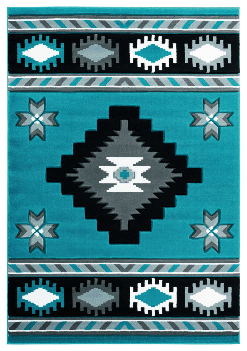 New Carpet - 94" x 126" x 0.53" Turquoise Olefin/Polypropylene Area Rug