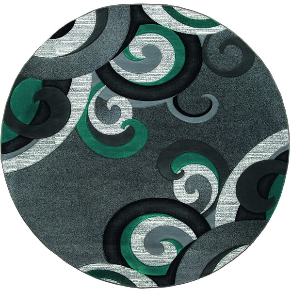 Round Area Rugs - 94" x 94" x 0.53" Turquoise Olefin/Polypropylene Round Rug
