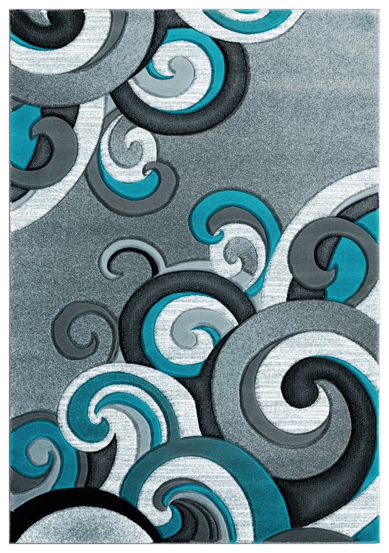 Carpet Deals - 94" x 126" x 0.53" Turquoise Olefin/Polypropylene Area Rug