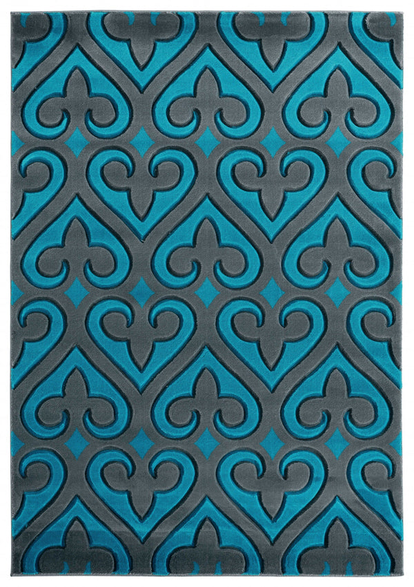Stair Rug Runner - 31" x 88" x 0.53" Turquoise Olefin/Polypropylene Runner Rug