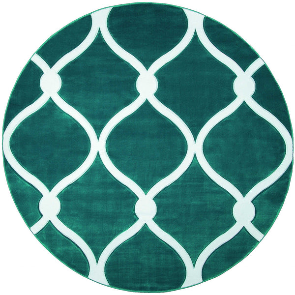 Round Area Rugs - 94" x 94" x 0.53" Turquoise Olefin/Polypropylene Round Rug