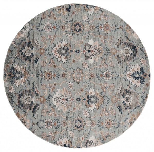Blue and Grey Rug - 94" x 94" x 0.79" Blue/Grey Microfiber/Polyester Round Rug