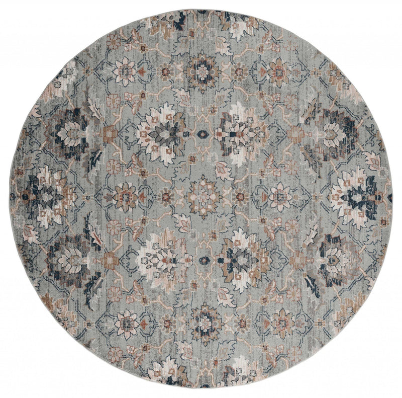 Blue and Grey Rug - 94" x 94" x 0.79" Blue/Grey Microfiber/Polyester Round Rug