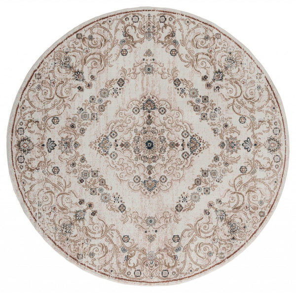 Room Rugs - 94" x 94" x 0.79" Beige Microfiber/Polyester Round Rug