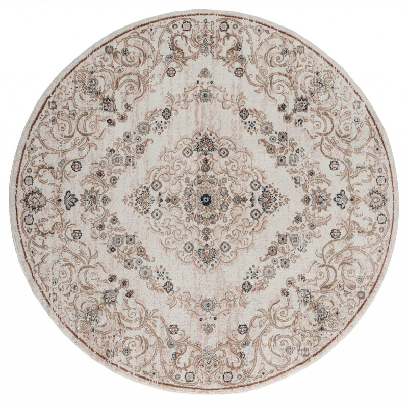 Room Rugs - 94" x 94" x 0.79" Beige Microfiber/Polyester Round Rug