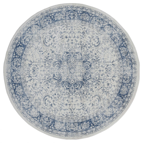 Blue Rug - 94" x 94" x 0.31" Denim Blue Olefin Round Rug