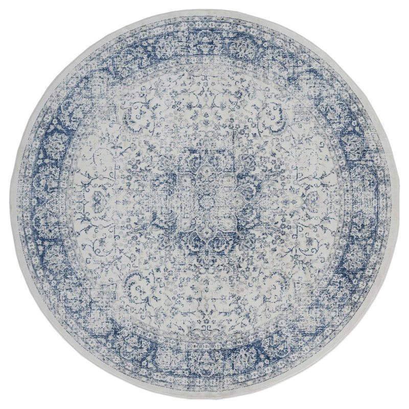 Blue Rug - 94" x 94" x 0.31" Denim Blue Olefin Round Rug