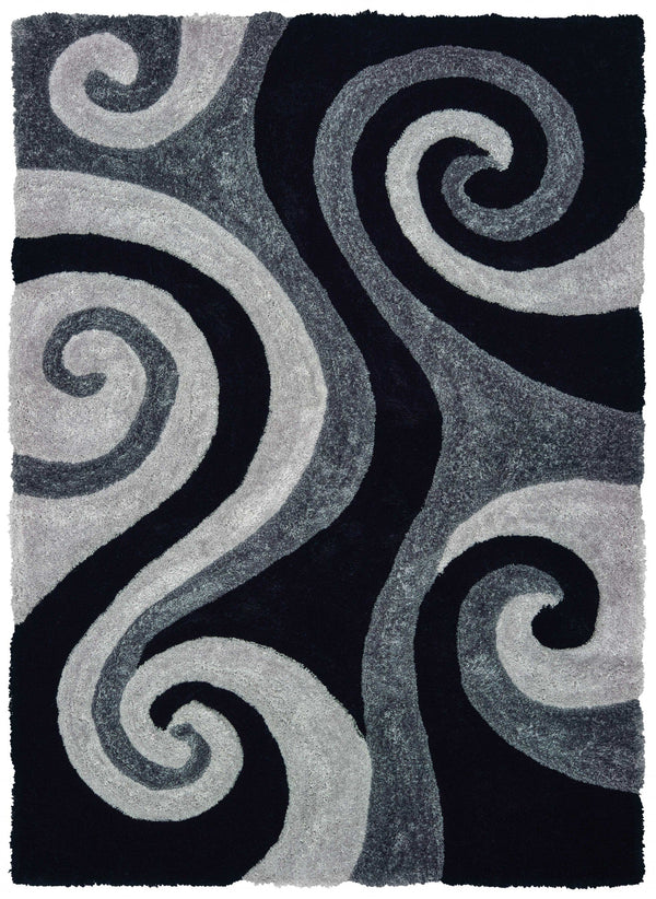 Black Rug - 94" x 126" x 1.2" Black Polyester Oversize Rug