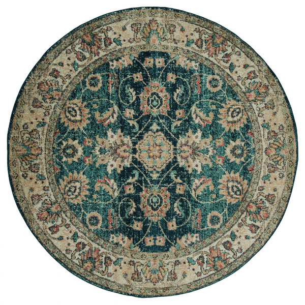 Hallway Rug - 94" x 94" x 0.37" Cerulean Olefin Frieze Round Rug