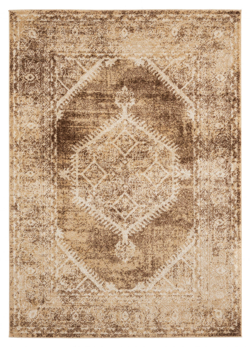 Brown Area Rugs - 22" x 36" x 0.37" Light Brown Olefin Frieze Accent Rug