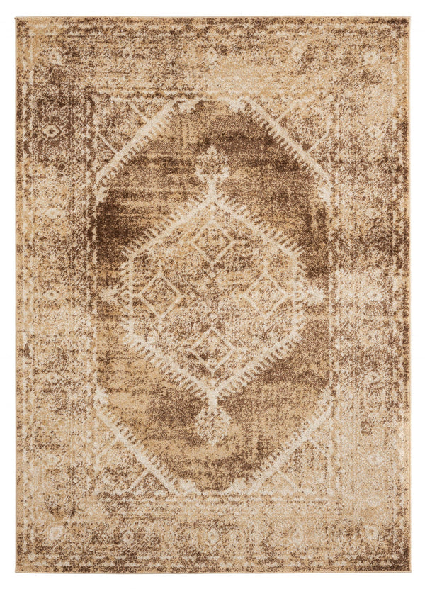 Brown Area Rugs - 63" x 86" x 0.37" Light Brown Olefin Frieze Area Rug