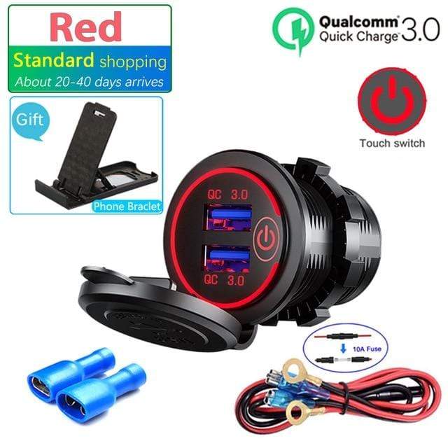 36W QC 3.0 Touch Switch Waterproof Universal Motorcycle Car Truck Boat Dual USB Charger Socket For Phone Tablet Camera GPS DVR JadeMoghul Inc. 