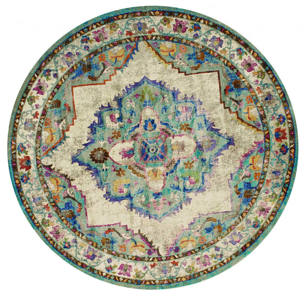 Round Rugs - 94" x 94" x 0.31" Cerulean Olefin/Polyester Round Rug