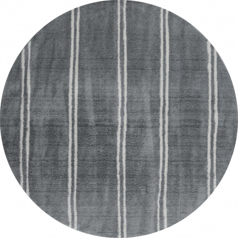 Contemporary Rugs - 94" x 94" x 1.2" Grey Microfiber Polyester Round Rug