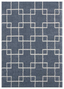 Blue and Grey Rug - 23" x 36" x 1.2" Blue/Grey Microfiber Polyester Accent Rug