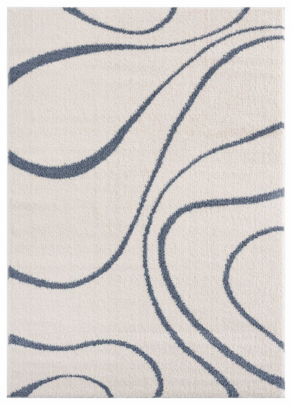 Blue and Grey Rug - 94" x 126" x 1.2" Blue/Grey Microfiber Polyester Oversize Rug