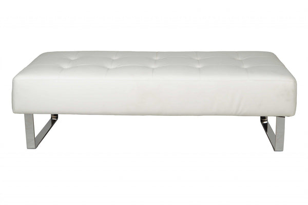 Bedroom Bench - 52" X 24" X 16" White Faux Leather Bench