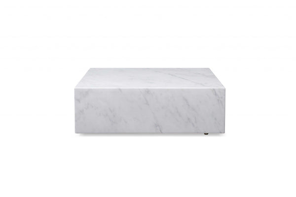 Smart Coffee Table - 35" X 35" X 11" White Marble Stainless Steel Coffee Table