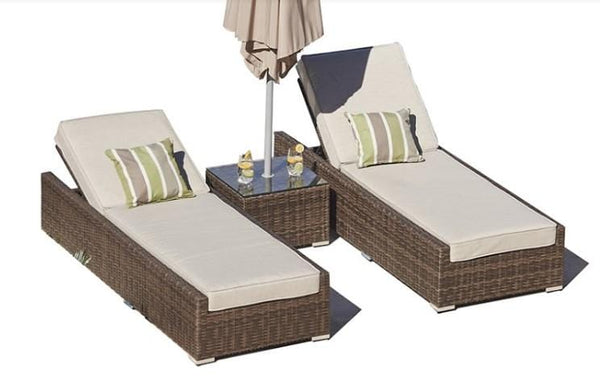 Furniture - 78" X 29" X 28" Brown 3-Piece Outdoor Armless Chaise Lounge Set with  Cushions