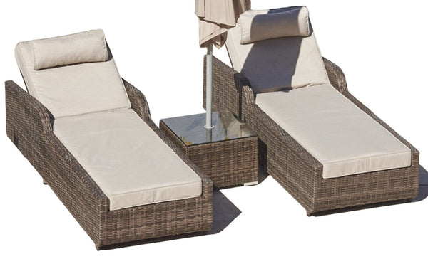 Furniture - 78" X 29" X 35" Brown 3-Piece Outdoor Arm Chaise Lounge Set with  Cushions