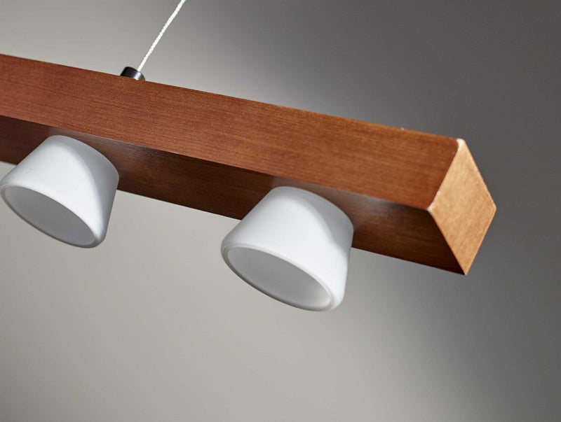 Glass Pendant Lights - 24" X 11" X 38-69" Walnut Wood LED 4 Light Adjustable Pendant
