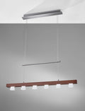 Glass Pendant Lights - 36" X 11" X 38-69" Walnut Wood LED 6 Light Adjustable Pendant