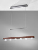Glass Pendant Lights - 36" X 11" X 38-69" Walnut Wood LED 6 Light Adjustable Pendant