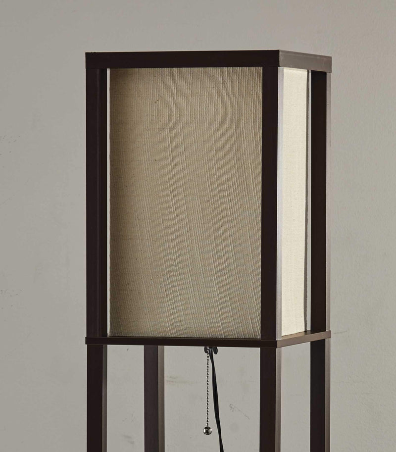 Unique Lamps - 10.25" X 10.25" X 63" Walnut Fabric Shelf Lamp