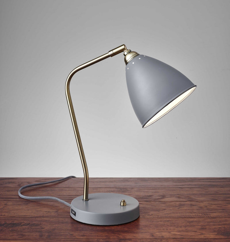 Cute Lamps - 6.25" X 11-12.75" X 16-21" Grey Metal Desk Lamp