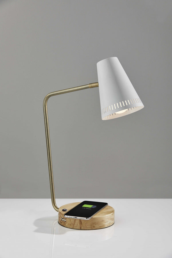 Cute Lamps - 6.25" X 13.5"  X 18" White Metal Wireless Charging Desk Lamp