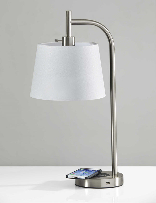 Contemporary Table Lamps - 10" X 12" X 25" Brushed Steel Metal Table Lamp