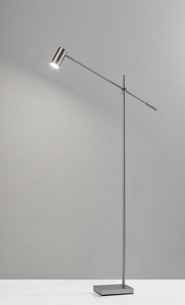 Room Lamp - 6.5" X 22.5- 30.5" X 58"- 63" Brushed Steel Metal LED Floor Lamp