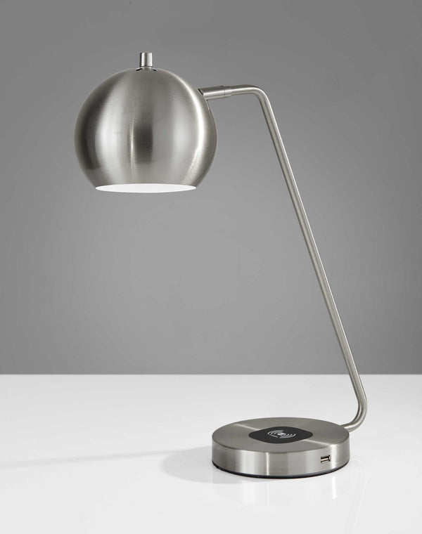 Table Lamps - 6.5" X 16.5" X 18" to 20.5" Brushed Steel Metal Charge