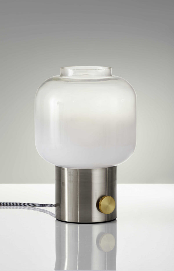 Table Lamps - 8" X 8" X 12" Brushed Steel Glass Table Lamp