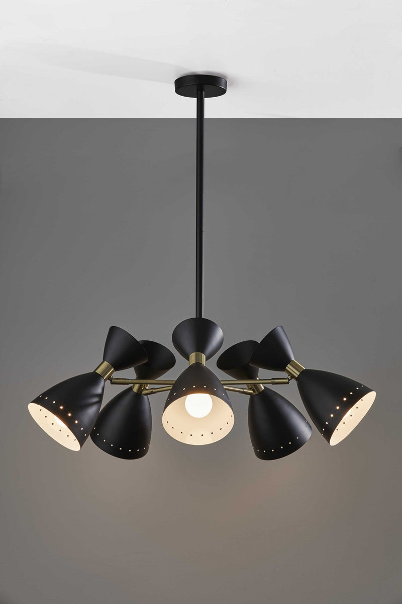 Black Pendant Light - 34" X 34" X 36.25" Black Metal 5-Head Pendant