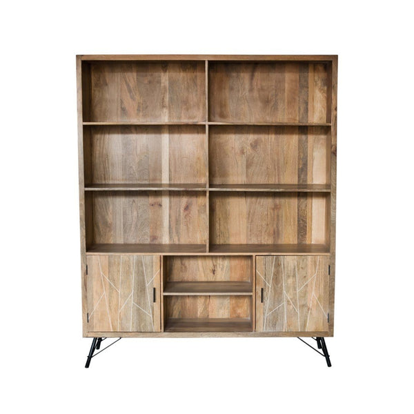 Wooden Bookshelf - 17" X 68" X 82" Natural Tones Iron Wood Large Bookshelf