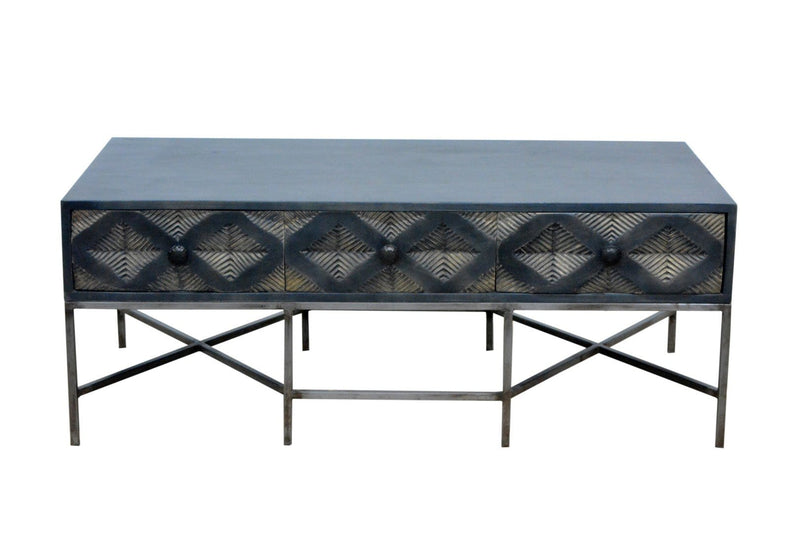 Wood Coffee Table - 24" X 48" X 18" Metal Base Mango Wood Coffee Table